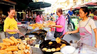 Amazing Skills Making Donuts Youtiao Fried Cakes Yellow Pancakes amp More  Cambodian Street Food [upl. by Aihsiyt]