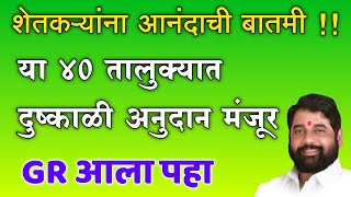 या 40 तालुक्यात दुष्काळी अनुदान मंजूर GR आला  Dushkal Anudan crop insurance  dushkal nidhi [upl. by Ruth]