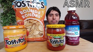 ASMR TOSTITOS CORN CHIPS SALSA AND CHEESE DIP WITH BERRY DRINK EATING SOUNDS CRUNCH [upl. by Kendal]