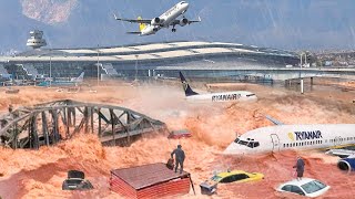 Barcelona Airport Submerged Severe Flooding in Spain Sweeps Away Cars and People [upl. by Larrisa]