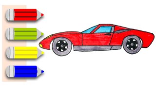 Drawing Race Car  Red Sports Car Drawing for Kids  How to Draw Color and Paint for Kids [upl. by Natale]