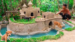 Abandoned Puppies Rescued And Build Castle Mud Dog House with Moat to Prevent Insect [upl. by Garrott]