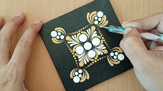 White And Gold Colour Dot Mandala On Mini Canvas  छोट्या Canvas वर White And Gold Dot Mandala [upl. by Perkin]