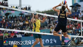 Sweden mens beach volleyball powers past Australia to open play  Paris Olympics  NBC Sports [upl. by Yelkao]