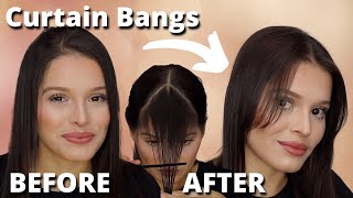 How to cut CURTAIN BANGS at Home EASY  Fine straight Hair  Curtain Bangs DIY by a Hair Dresser [upl. by Neram259]