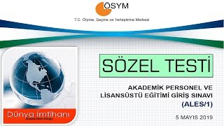 05 MAYIS 2019  ALES 1  İLKBAHAR  SÖZEL TESTİ [upl. by Nyrad]