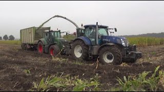 Maïs 2012  Fendts vastgereden  New Holland T7 demo om te slepen  Jennissen  wet harvest [upl. by Moritz]