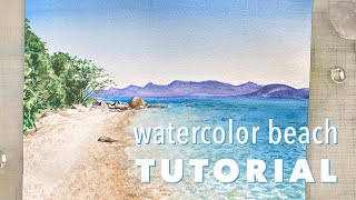 Step by Step Watercolor Beach Tutorial  Easy  Beginner Friendly  Seascape  Landscape [upl. by Ardin]