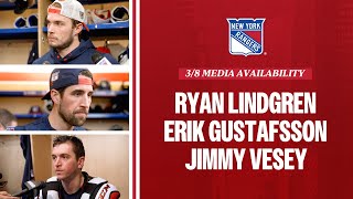 NYR Practice Ryan Lindgren Erik Gustafsson amp Jimmy Vesey Media Availability  March 8 2024 [upl. by Aronas]