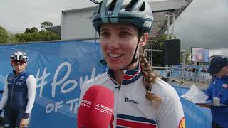 Pfeiffer Georgi  Interview at the start  Womens Glasgow UCI World Championships 2023 [upl. by Olly592]