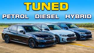 Tuned BMW M340i v M340d v 330e DRAG RACE [upl. by Nautna]