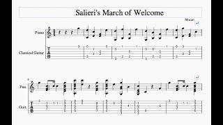 Salieris March of Welcome by Mozart with Sheet Music and Guitar Tablature [upl. by Oirramaj]