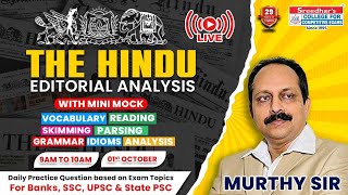 🔴The Hindu Editorial Analysis  1st Oct 2024  English vocab Grammar Reading Skills  Murthy sir [upl. by Irrek]