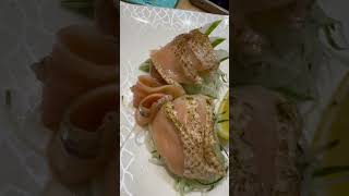 Salmon belly sashimi  aburi foodie [upl. by Bouldon610]