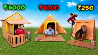 Overnight Cardboard house camping challenge  Low Budget Survival 🏠 ₹250 VS 1000 Vs 5000 [upl. by Gwenneth]