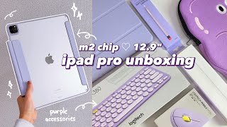 m2 ipad pro 129quot unboxing 💜 apple pencil 2  accessories [upl. by Supple]