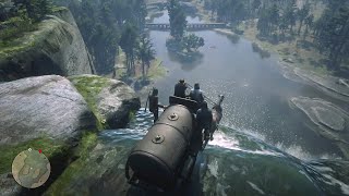 RDR2  Jumping on an Oil Wagon from High Cliffs [upl. by Atnahsal]