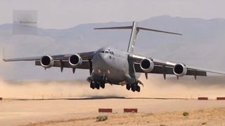 MIGHTY C17 Globemaster III LandingTakeoff On A Dirt Airfield [upl. by Arocet863]