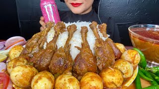 ASMR EATING SPICY CHICKEN CURRYEGG CURRYBASMATI RICE AND SALAD SPICY FOOD [upl. by Theola]