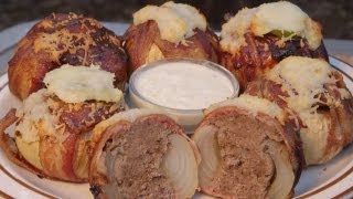 How to BBQ Bacon Meatball Stuffed Onions  Recipe [upl. by Yziar919]