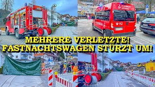 ERSTVIDEO FASTNACHTSWAGEN KIPPT BEI UMZUG AUF DIE SEITE  MEHRERE VERLETZTE  FEUERWEHR  OPPENAU [upl. by Anatnom]