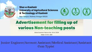 Kashmir University Recruitment 2024 SKUAST  Advertisement No 4 of 2024 [upl. by Leahciam299]