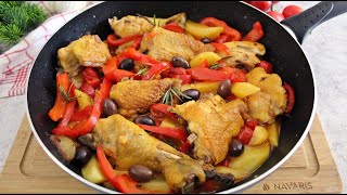 POLLO CON PEPERONI PATATE E OLIVE ricetta facile per pollo saporito [upl. by Yasnil]