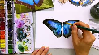 Blue Morpho Butterfly  Watercolour [upl. by Sewole]