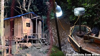 I Build generator install free electrical system from water  Build simple toilet for hut Bushcraft [upl. by Nogaem165]