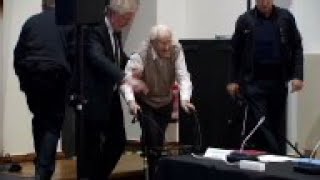 Oskar Groening in court for Auschwitz trial [upl. by Maritsa]