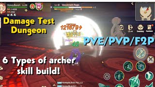 Draconia Saga  Archer skill build 6 Types of build Damage Test F2p Friendly [upl. by Carrol]