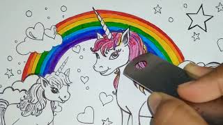 Beautiful Colourful 🦄 😍 Unicorn  Unicorn Drawing 🖍Color🌈 Rainbow Unicorn  How to Color an Unicorn [upl. by Hsara]