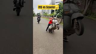 R15 vs SCOOTER wheelie race😂🤣 farazstuntrider superbikes hayabusa [upl. by Nalac]