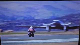 Britten V1000 Motorcycle drag race vs Plane and Helicoptor 1994 [upl. by Ilke719]