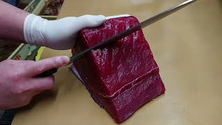 Tuna Maguro Sashimi cutting  CUTTING Tuna For SASHIMI amp SUSHI [upl. by Bunns]