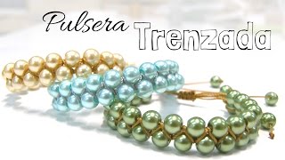 Como hacer una Pulsera Trenzada con perlas redonda  Tutorial DIY Completo [upl. by Fritzsche335]