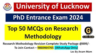 Top 50 MCQs On Research Methodology  PhD Entrance Exam 2024  University of Lucknow 2024 [upl. by Malley]