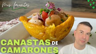 Como Hacer Canastas De Plátano Con Camarones 🍤 [upl. by Arataj]