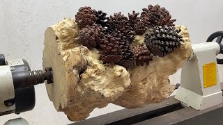 Amazing Woodturning Crazy  Mysterious Art In Forests From Fossilized Wood And Pine Cones On Lathe [upl. by Alarick]