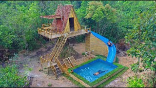 100 Days Build Tree Villa House with Waterslide To Swimming Pool [upl. by Macomber]