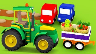 4 voitures colorées construisent un tracteur pour la ferme Dessin animé éducatif pour enfant [upl. by Seugram]