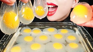 ASMR RAW EGG EDIBLE WATER BOTTLE juice bottle NO PLASTIC HOW TO MAKE GIANT BOBA EATING SOUNDS abbey [upl. by Onailime]