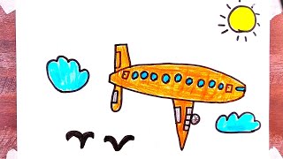 Cute plane drawing with colorsHow I draw an aircraft step by step beginners [upl. by Kellsie]