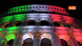 Il Colosseo illuminato con il tricolore per la Festa della Repubblica [upl. by Kirsch]