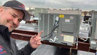 Rheem Commercial Rooftop HVAC Unit Not Heating  Sabotage by Alarm Company [upl. by Reaht]