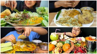 ASMR Eating mouth watering Food  Rice Dal Egg Omlet Namkin Different Tips Bharta Rajma Papad [upl. by Nosdivad130]