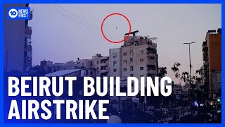 Terrifying Moment Israeli Strike Hits Beirut Building  10 News First [upl. by Gnod]