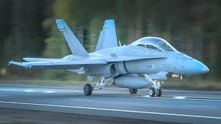 CloseUp FA18D Hornet Highway Landing amp Takeoff [upl. by Anielram859]