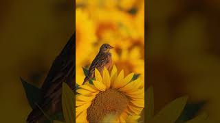 The ortolan bird singing on a sunflower Emberiza hortulana shortvideo birds songbirds summer [upl. by Schrick855]