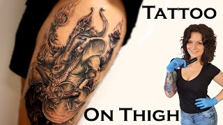 Tattoo making on Thigh  Timelapse  Ganeisha [upl. by Enelam]